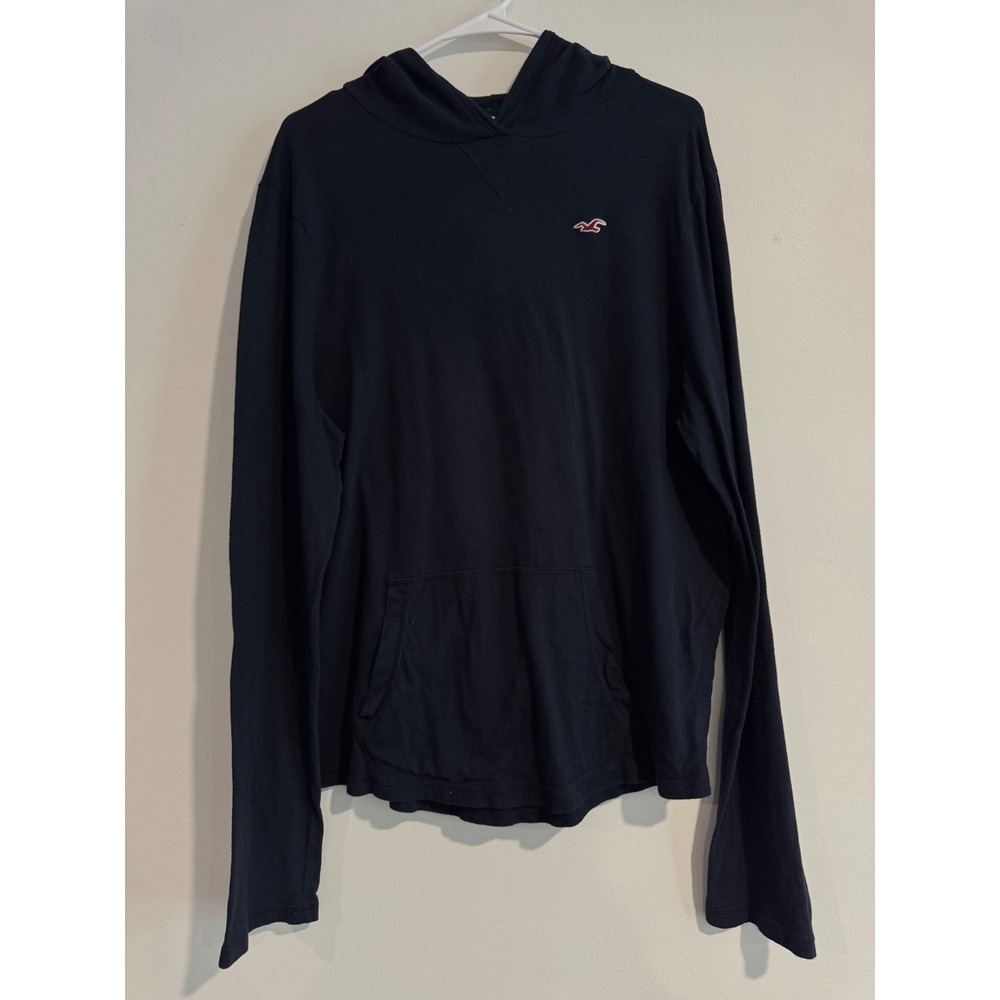 Hollister Long Sleeve Hooded Tee Mens Large Navy Blue Embroidered Logo Pocket